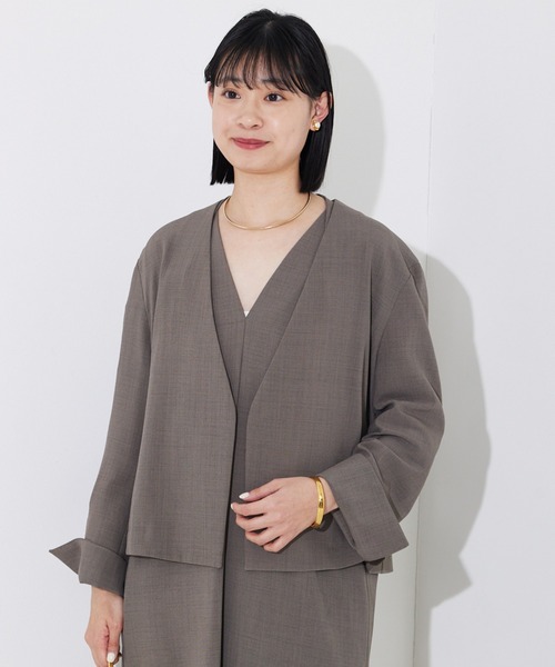 Rouge vif(ルージュヴィフ)の「【セットアップ対応】ベルトノーカラーライトジャケット(ノーカラージャケット・レディース・ブラック/モカ・36/38)」の11枚目の写真