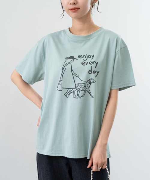 refinedworks（リファインドワークス）の「【refinedworks】フロント プリント デザイン が 可愛い Tシャツ（Tシャツ/カットソー・レディース・アイボリー/グリーン・FREE）」の2枚目の写真