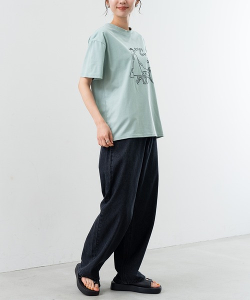 refinedworks（リファインドワークス）の「【refinedworks】フロント プリント デザイン が 可愛い Tシャツ（Tシャツ/カットソー・レディース・アイボリー/グリーン・FREE）」の5枚目の写真