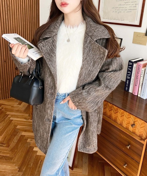 moment+(モーメントプラス)の「2WAYアレンジカラーミドル丈メランジシャギーコートジャケット(Pコート)(ピーコート・レディース・グレー/チャコールグレー/モカ・M/L)」の13枚目の写真