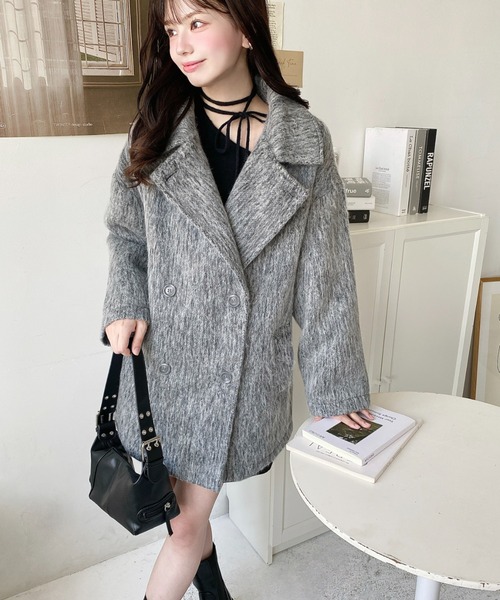 【極美品✨】クレージュ ジャガード ロゴボタン&チェーン ウール ピーコート sakishimatokyo ピーコート pコート ミドル丈 シャギーピーコート