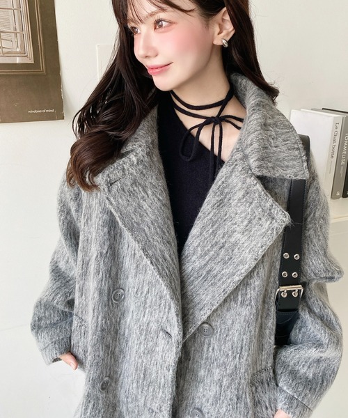 ebure Pコート アルパカ　シャギー　コート　ジャケット　ミドル丈　グレー ebure Pコート アルパカシャギーコートジャケットミドル丈グレー