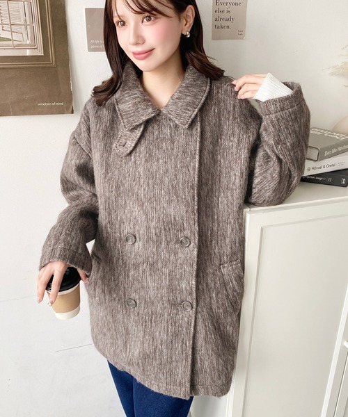 セール】2WAYアレンジカラーミドル丈メランジシャギーコートジャケット