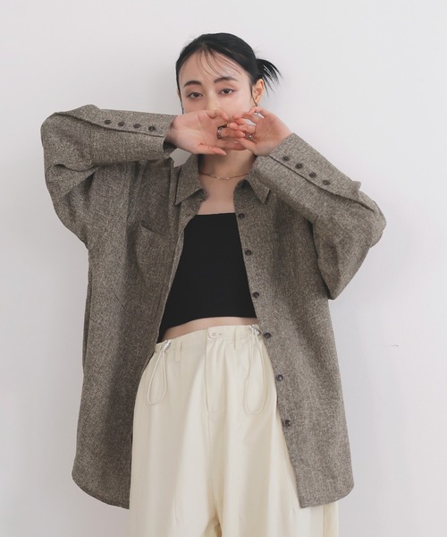 LIAN（リアン）の「サマーツイードオーバーシャツ（シャツ/ブラウス・レディース・アイボリー/ブラック/グレー/ブラウン・FREE）」の4枚目の写真