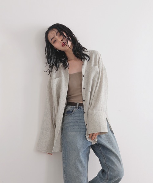 LIAN（リアン）の「サマーツイードオーバーシャツ（シャツ/ブラウス・レディース・アイボリー/ブラック/グレー/ブラウン・FREE）」の2枚目の写真