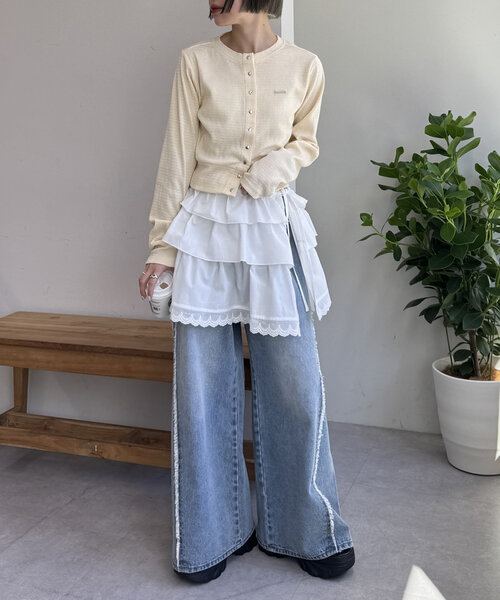 w closet(ダブルクローゼット)の「ジャガードコンパクトカーディガン(Tシャツ/カットソー・レディース・アイボリー/チャコールグレー/ブルー・FREE)」の10枚目の写真