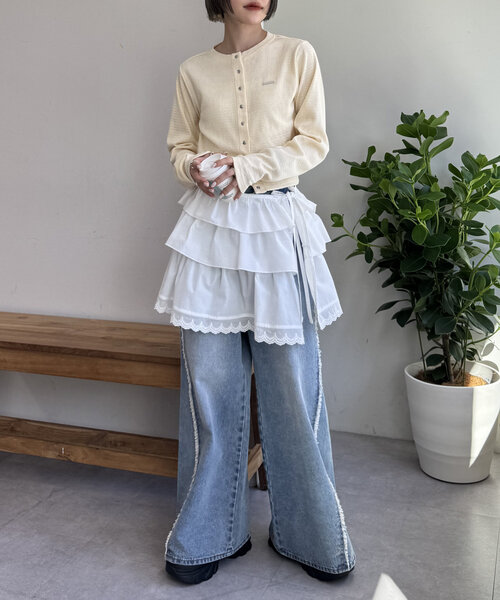 w closet(ダブルクローゼット)の「ジャガードコンパクトカーディガン(Tシャツ/カットソー・レディース・アイボリー/チャコールグレー/ブルー・FREE)」の11枚目の写真