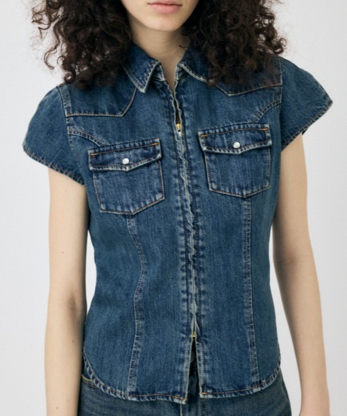 ブラウス シャツ 「セットアップ対応」CAP SLEEVE DENIM シャツ レディース セール】【セットアップ対応】CAP SLEEVE DENIM シャツ（シャツ
