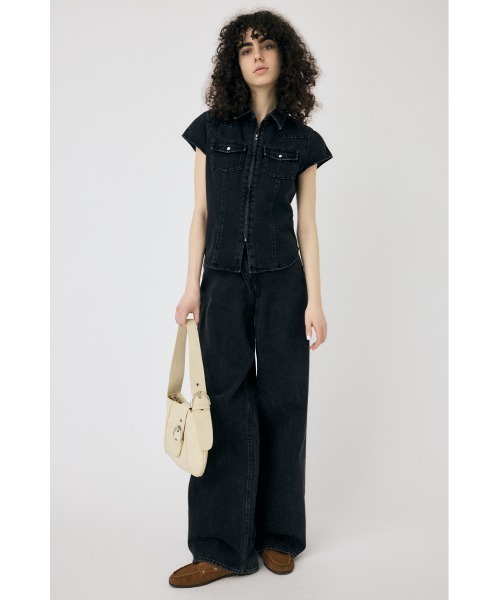 MOUSSY ZIP UP CAP SLEEVE シャツ MOUSSY ZIP UP CAP SLEEVE シャツ BLK -ファッション通販