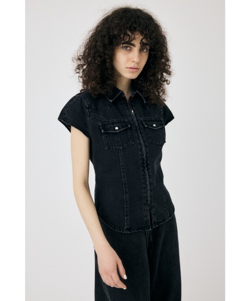MOUSSY（マウジー）の「【セットアップ対応】CAP SLEEVE DENIM シャツ（シャツ/ブラウス・レディース・ブルー/ブラック・1/2）」の6枚目の写真