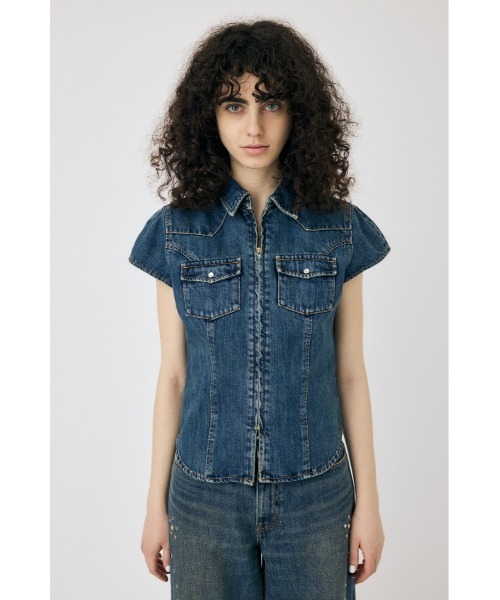 MOUSSY（マウジー）の「【セットアップ対応】CAP SLEEVE DENIM シャツ（シャツ/ブラウス・レディース・ブルー/ブラック・1/2）」の13枚目の写真