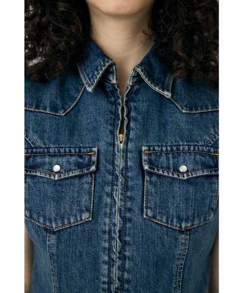 moussy CAP SLEEVE DENIM シャツ ブラック 1 MOUSSY | CAP SLEEVE デニムシャツ (シャツ・ブラウス ) |SHEL