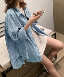 サイドデザイン　デニムシャツ