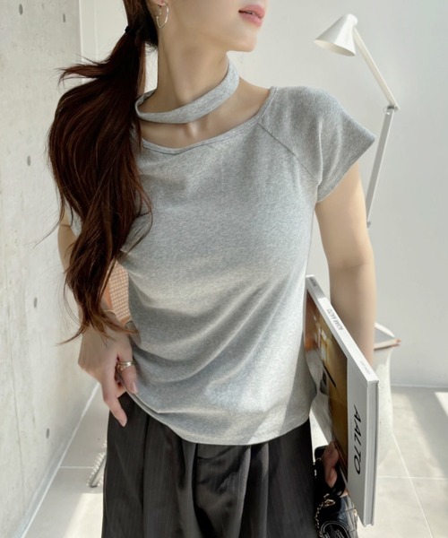 トップス adi セール】チョーカーデザイン カットアウト 半袖トップス（T