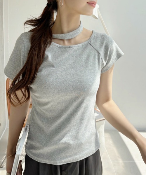 Ada.（エイダ）の「チョーカーデザイン カットアウト 半袖トップス（Tシャツ/カットソー・レディース・ホワイト/ブラック/ブルー/グレー・FREE）」の12枚目の写真