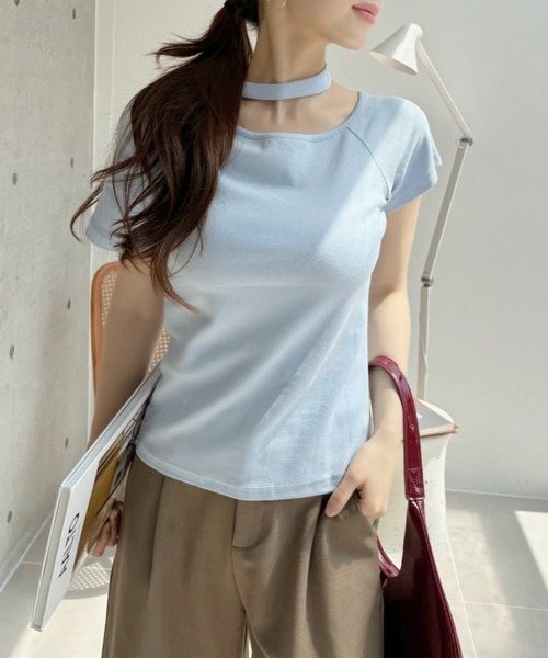 Ada.（エイダ）の「チョーカーデザイン カットアウト 半袖トップス（Tシャツ/カットソー・レディース・ホワイト/ブラック/ブルー/グレー・FREE）」の14枚目の写真