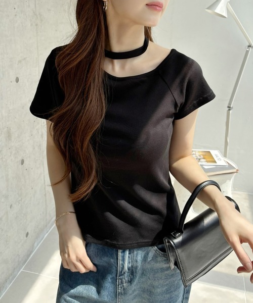 Ada.（エイダ）の「チョーカーデザイン カットアウト 半袖トップス（Tシャツ/カットソー・レディース・ホワイト/ブラック/ブルー/グレー・FREE）」の8枚目の写真