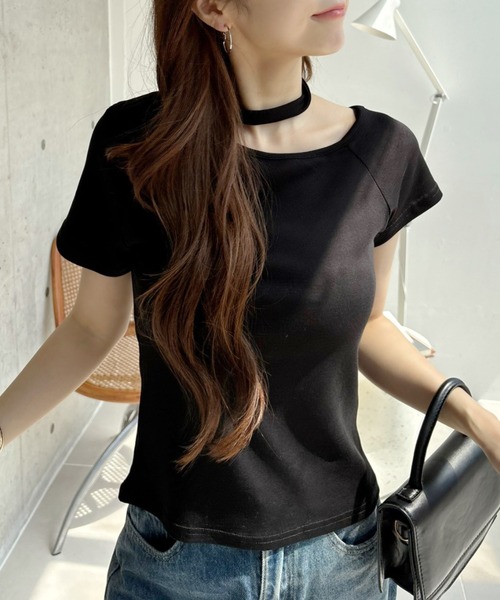 Ada.（エイダ）の「チョーカーデザイン カットアウト 半袖トップス（Tシャツ/カットソー・レディース・ホワイト/ブラック/ブルー/グレー・FREE）」の9枚目の写真