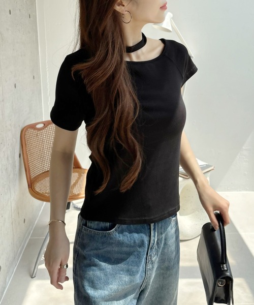 Ada.（エイダ）の「チョーカーデザイン カットアウト 半袖トップス（Tシャツ/カットソー・レディース・ホワイト/ブラック/ブルー/グレー・FREE）」の10枚目の写真