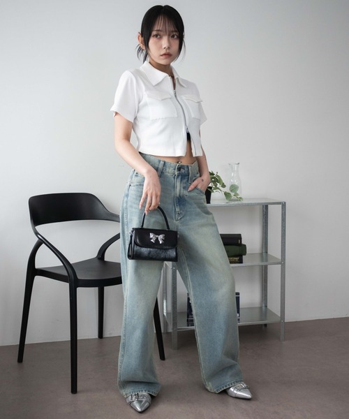 WEGO（ウィゴー）の「WEGO/ポケットデザインWZIPトップス（カーディガン/ボレロ・レディース・オフホワイト/スミクロ/杢グレー/カーキ・FREE）」の5枚目の写真