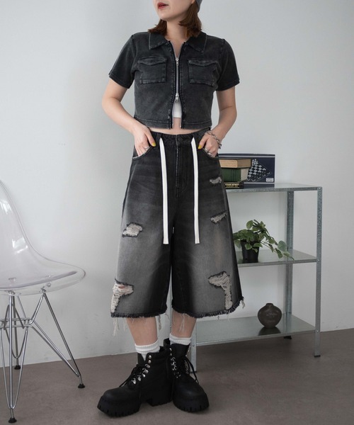 WEGO（ウィゴー）の「WEGO/ポケットデザインWZIPトップス（カーディガン/ボレロ・レディース・オフホワイト/スミクロ/杢グレー/カーキ・FREE）」の6枚目の写真