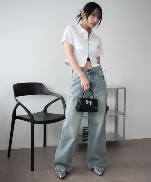 WEGO（ウィゴー）の「WEGO/ポケットデザインWZIPトップス（カーディガン/ボレロ・レディース・オフホワイト/スミクロ/杢グレー/カーキ・FREE）」の15枚目の写真