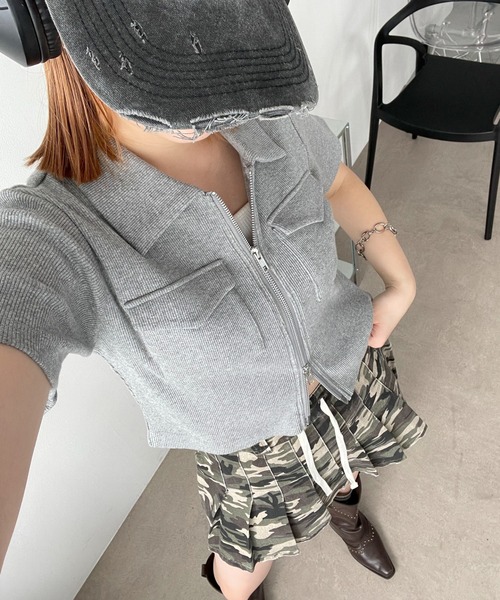 WEGO（ウィゴー）の「WEGO/ポケットデザインWZIPトップス（カーディガン/ボレロ・レディース・オフホワイト/スミクロ/杢グレー/カーキ・FREE）」の21枚目の写真