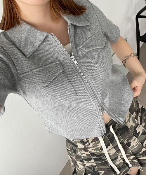 WEGO（ウィゴー）の「WEGO/ポケットデザインWZIPトップス（カーディガン/ボレロ・レディース・オフホワイト/スミクロ/杢グレー/カーキ・FREE）」の22枚目の写真