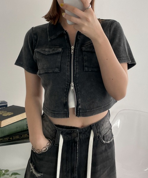 WEGO（ウィゴー）の「WEGO/ポケットデザインWZIPトップス（カーディガン/ボレロ・レディース・オフホワイト/スミクロ/杢グレー/カーキ・FREE）」の16枚目の写真