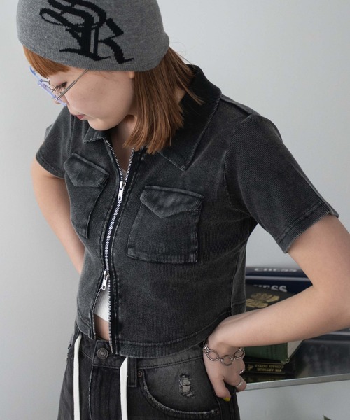 WEGO（ウィゴー）の「WEGO/ポケットデザインWZIPトップス（カーディガン/ボレロ・レディース・オフホワイト/スミクロ/杢グレー/カーキ・FREE）」の18枚目の写真