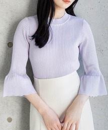 CLEAR BASIC | 五分袖スカラップニットトップス[オフィスカジュアル ベーシック シンプル]≪CLEAR BASIC≫(ニット/セーター)