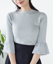 CLEAR BASIC | 五分袖スカラップニットトップス[オフィスカジュアル ベーシック シンプル]≪CLEAR BASIC≫(ニット/セーター)