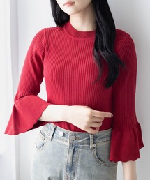 CLEAR BASIC | 五分袖スカラップニットトップス[オフィスカジュアル ベーシック シンプル]≪CLEAR BASIC≫(ニット/セーター)