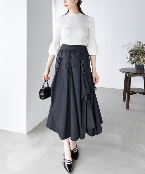 CLEAR BASIC（クリアベーシック）の「五分袖スカラップニットトップス[オフィスカジュアル 着回し抜群 シンプル]≪再入荷≫（ニット/セーター・レディース・ラベンダー/ブラック/ホワイト×ブラック/グレー系その他/アイボリー/ブラック系その他/ボルドー/ブラウン・F）」の10枚目の写真