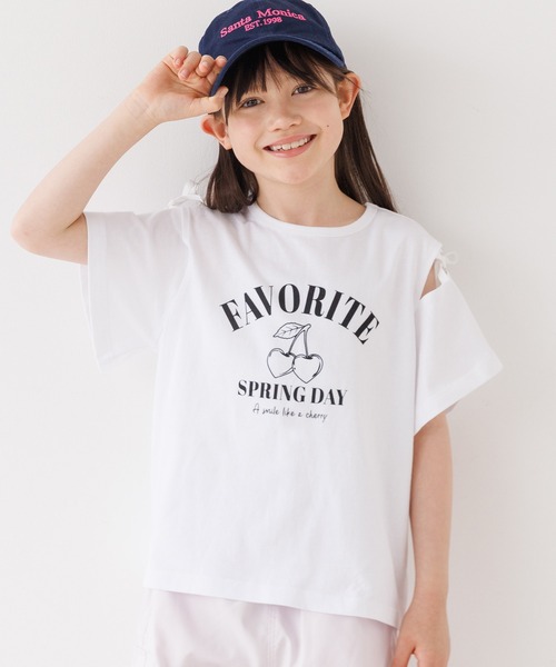 coca（coca）（コカ）の「＼大好評につき再入荷！！／ 大人気アイテムキッズ　リボンオープンショルダー半袖Tシャツ（Tシャツ/カットソー・キッズ・チャコール/ライトグリーン/ライトブルー/ホワイト/パープル・120/130/140/150）」の2枚目の写真
