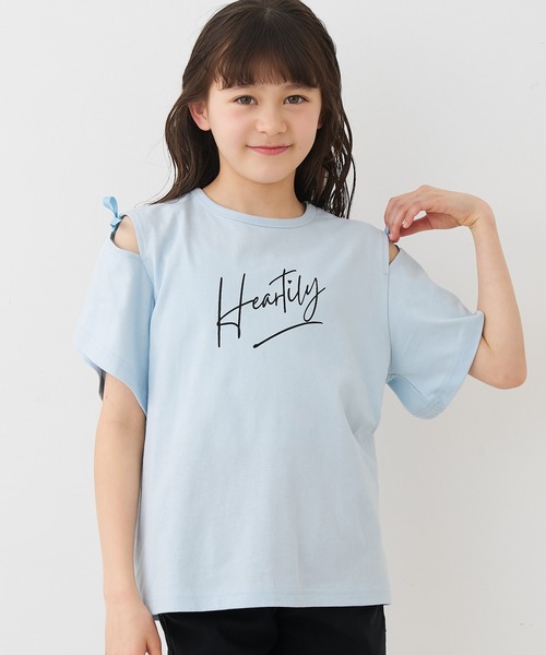 coca（coca）（コカ）の「＼大好評につき再入荷！！／ 大人気アイテムキッズ　リボンオープンショルダー半袖Tシャツ（Tシャツ/カットソー・キッズ・チャコール/ライトグリーン/ライトブルー/ホワイト/パープル・120/130/140/150）」の4枚目の写真