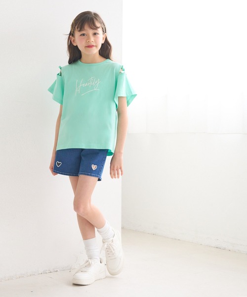 coca(coca)(コカ)の「キッズ リボンオープンショルダー半袖Tシャツ(Tシャツ/カットソー・キッズ・チャコール/ライトグリーン・120/130/140/150)」の3枚目の写真