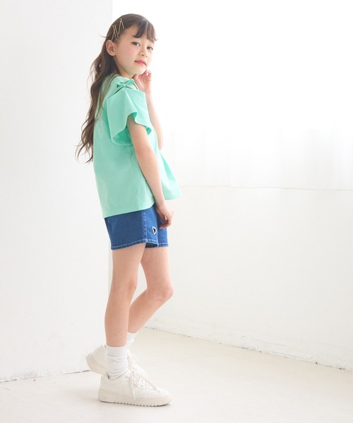 coca(coca)(コカ)の「キッズ リボンオープンショルダー半袖Tシャツ(Tシャツ/カットソー・キッズ・チャコール/ライトグリーン・120/130/140/150)」の5枚目の写真