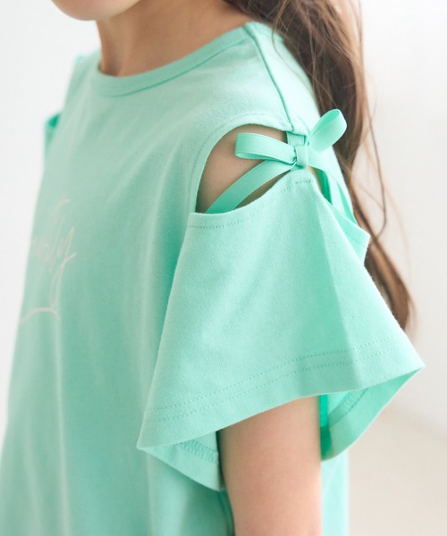 coca(coca)(コカ)の「キッズ リボンオープンショルダー半袖Tシャツ(Tシャツ/カットソー・キッズ・チャコール/ライトグリーン・120/130/140/150)」の7枚目の写真