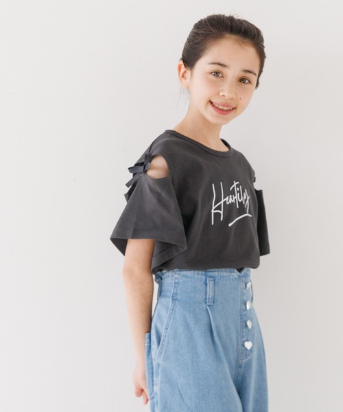 coca（coca）（コカ）の「＼大好評につき再入荷！！／ 大人気アイテムキッズ　リボンオープンショルダー半袖Tシャツ（Tシャツ/カットソー・キッズ・チャコール/ライトグリーン/ライトブルー/ホワイト/パープル・120/130/140/150）」の7枚目の写真