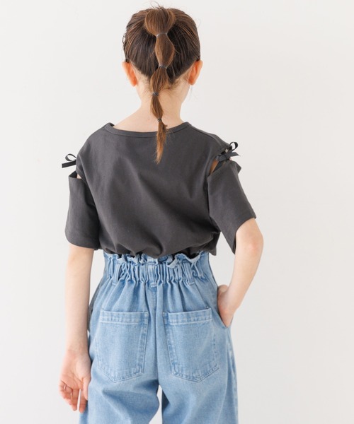 coca（coca）（コカ）の「＼大好評につき再入荷！！／ 大人気アイテムキッズ　リボンオープンショルダー半袖Tシャツ（Tシャツ/カットソー・キッズ・チャコール/ライトグリーン/ライトブルー/ホワイト/パープル・120/130/140/150）」の8枚目の写真