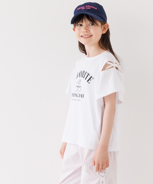 coca（coca）（コカ）の「＼大好評につき再入荷！！／ 大人気アイテムキッズ　リボンオープンショルダー半袖Tシャツ（Tシャツ/カットソー・キッズ・チャコール/ライトグリーン/ライトブルー/ホワイト/パープル・120/130/140/150）」の10枚目の写真