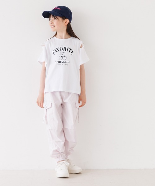 coca（coca）（コカ）の「＼大好評につき再入荷！！／ 大人気アイテムキッズ　リボンオープンショルダー半袖Tシャツ（Tシャツ/カットソー・キッズ・チャコール/ライトグリーン/ライトブルー/ホワイト/パープル・120/130/140/150）」の11枚目の写真