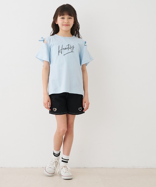 coca（coca）（コカ）の「＼大好評につき再入荷！！／ 大人気アイテムキッズ　リボンオープンショルダー半袖Tシャツ（Tシャツ/カットソー・キッズ・チャコール/ライトグリーン/ライトブルー/ホワイト/パープル・120/130/140/150）」の14枚目の写真