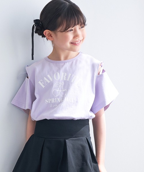 coca（coca）（コカ）の「＼大好評につき再入荷！！／ 大人気アイテムキッズ　リボンオープンショルダー半袖Tシャツ（Tシャツ/カットソー・キッズ・チャコール/ライトグリーン/ライトブルー/ホワイト/パープル・120/130/140/150）」の19枚目の写真