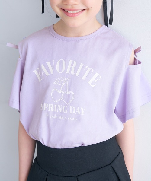 coca（coca）（コカ）の「＼大好評につき再入荷！！／ 大人気アイテムキッズ　リボンオープンショルダー半袖Tシャツ（Tシャツ/カットソー・キッズ・チャコール/ライトグリーン/ライトブルー/ホワイト/パープル・120/130/140/150）」の21枚目の写真