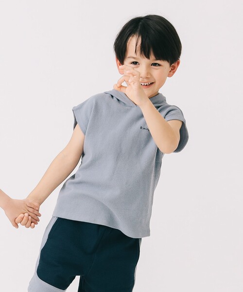 B:MING by BEAMS(ビーミングバイビームス)の「フード ノースリーブ プルオーバー2025SS(100~140cm)(Tシャツ/カットソー・キッズ・オリーブ/サックスブルー・100/110/120/130/140)」の1枚目の写真