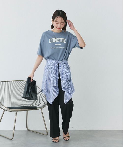 ad thie(アドティエ)の「CONFIDE カレッジロゴプリント 半袖Tシャツ(Tシャツ/カットソー・レディース・ブルーグレー/グレー系/ホワイト×グレー/ピンク/ブラウン/グリーン系/モカ・FREE)」の21枚目の写真