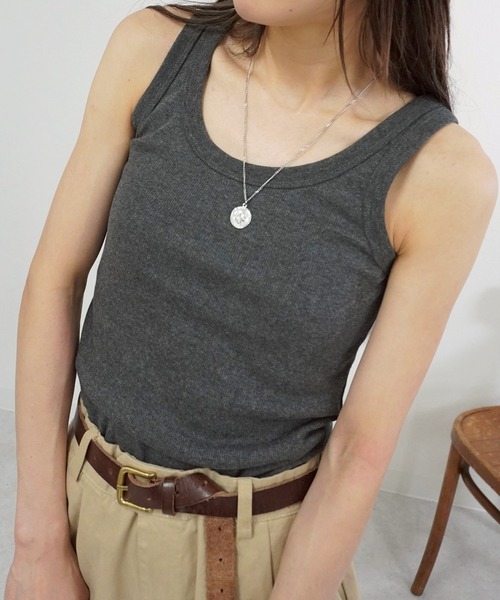 gossara（ゴサラ）の「テレコベーシックタンク（タンクトップ・レディース・グレイッシュベージュ/チャコール/アイボリー系・FREE）」の2枚目の写真