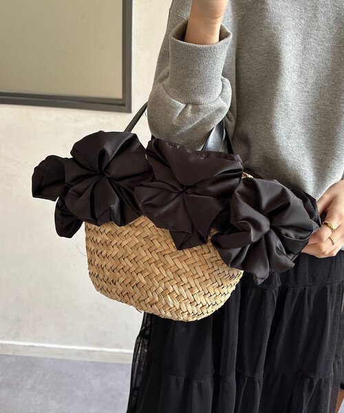 DouDou（ドゥドゥ）の「【WEB限定】コサージュカゴバッグ（かごバッグ・レディース・ブラック/グレー/イエロー・FREE）」の16枚目の写真